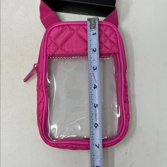 THIRTY-ONE HOT PINK POLKA DOT BAG BUNDLE CLEAR TRAVEL CROSSBODY AND SILK SCARF - Picture 7 of 16